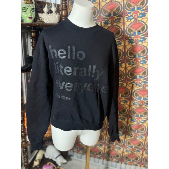 Twitter Hello Literally Everyone Black Pullover Sweatshirt XS‎ Logo Bird